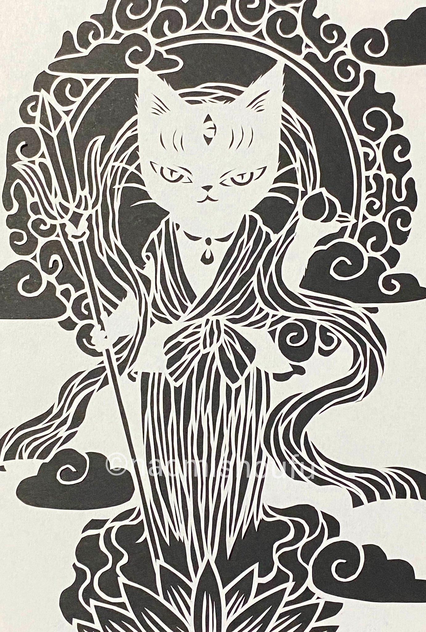 切り絵　猫　松風直美 松風直美 きりえ「椿」 - 猫専門またたび堂 通販サイト