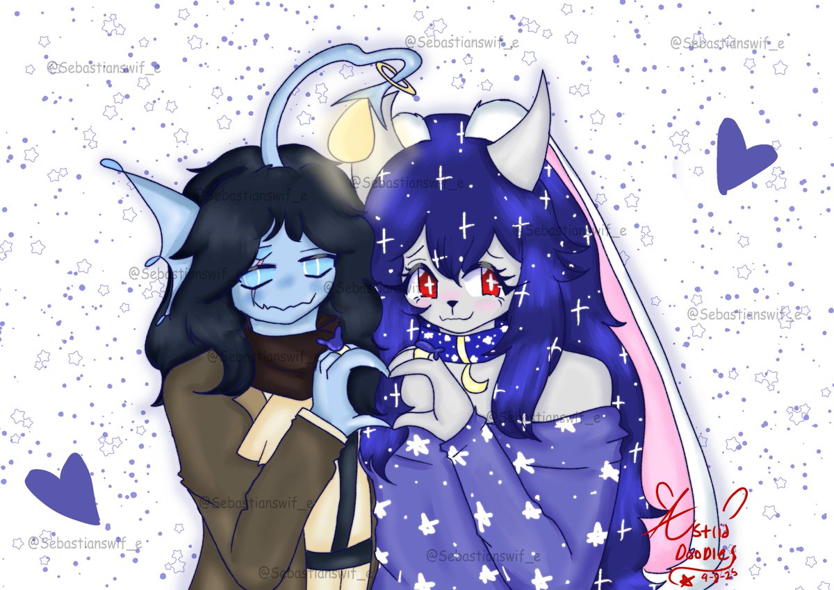 💙 Happy one year darling! Im so happy to be called yours and yours only, you've helped me through so much and i cant be any more grateful for being with you i love you (&gt;﹏&lt;)

🐟𓂃 ꒰ #sebastiansolace #ocxcanon #yumeship #pressure #selfshipping #artist #soulbondtwt #fishybunny