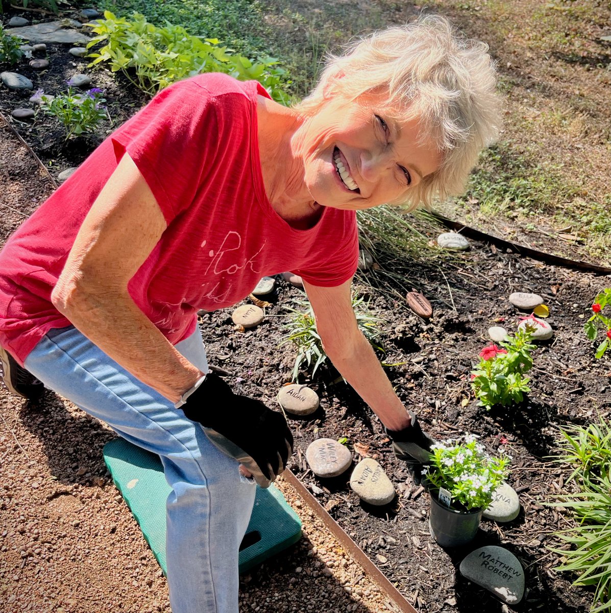 Christi Mosely, volunteer landscape architect, has been hard at work planting fresh beauty in our Memorial Garden where the bereaved milk donors' babies' names are etched in stone. We'll dedicate this year's 27 stones together with their families on September 20th.