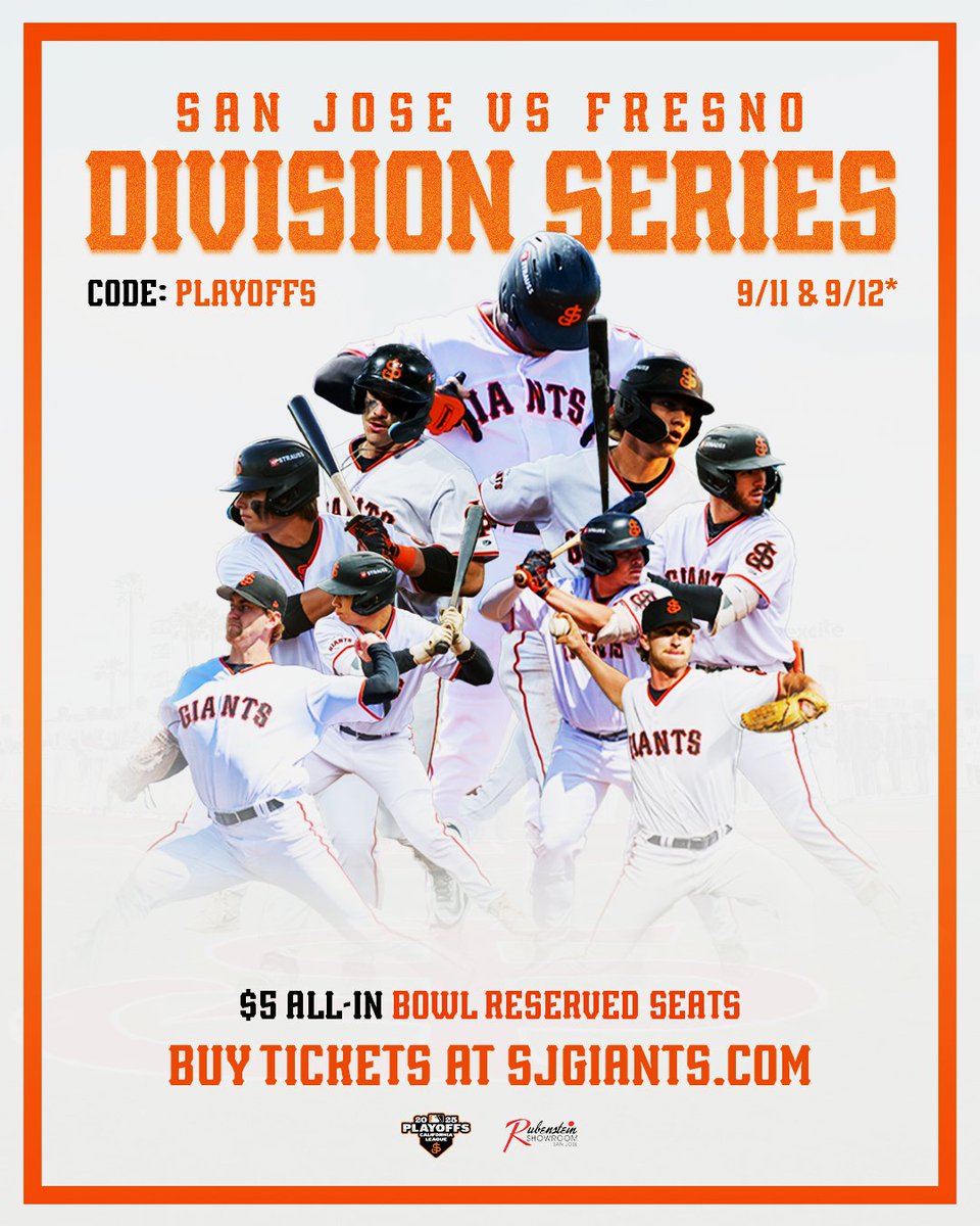 The San Jose Giants will host TWO* playoff games
this series on Thursday, September 11th, and Friday, September 12th*

🎆 Fireworks presented by <a href="/showroomatrube/">the Showroom at Rube</a> will be
held postgame on Thursday!

🚨 Use code: Playoffs for $5 ALL-IN tickets

*if necessary