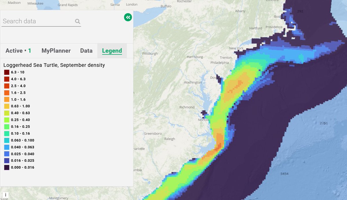 Average September density of loggerhead #seaturtles in Mid-Atlantic waters. 🐢 Learn more about the data at: portal.midatlanticocean.org/news/sea-turtl…

#MondayMapDay #MapMonday #mappingmonday