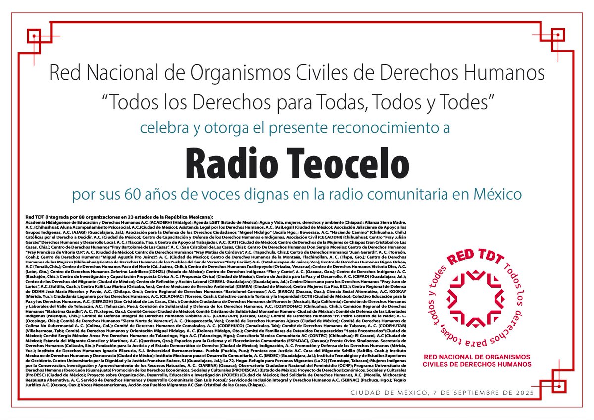 🥳 Una de las radios comunitarias más antiguas del país cumple 60 años 🎊 y para celebrarlo, desde la Red TDT reconocemos, admiramos y acompañamos a <a href="/RadioTeocelo/">Radio Teocelo</a> por sus 60 años de realizar comunicación sonora en México. 

Un aporte fundamental para la libertad de expresión.