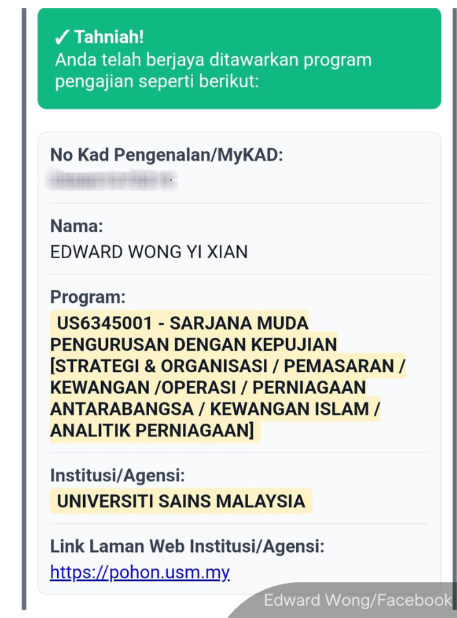 The failure of a top STPM scorer with a perfect 4.0 CGPA to secure a place in any accounting programme has sparked outrage online.

"We endure because we believe that Malaysia will reward hard work.

"But today, it feels as though that promise has been broken," said Edward Wong.