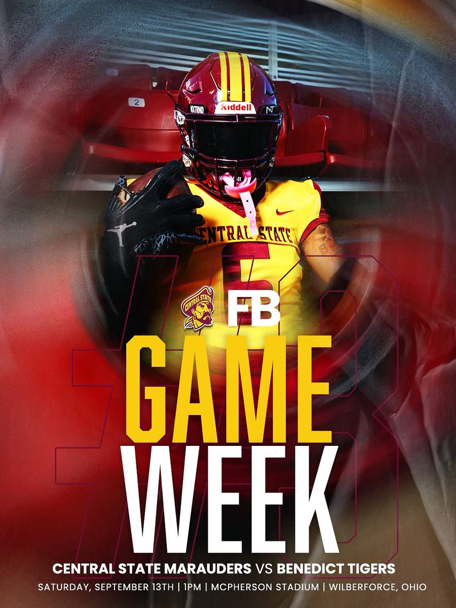 🔥 GAME WEEK 🔥
The Marauders defend home turf this Saturday! 🏈⚔️
📍 McPherson Stadium | Wilberforce, OH
🗓️ Sept. 13 | ⏰ 1PM
Central State vs Benedict — Let’s pack the house!