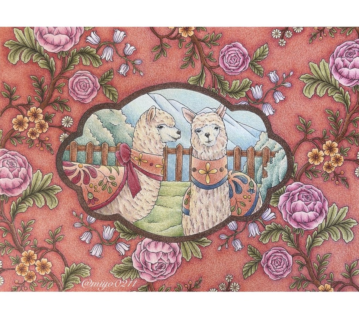 #心ときめく四季のワルツ  
#waltzesfortheseasons 
#江種鹿乃子  
#kanokoegusa 
#ナツメ社
#塗り絵 #ぬりえ #おとなのぬりえ #大人の塗り絵 #コロリアージュ

いつもは選ばない色で背景を塗ったので
始めは不安だったけど、これはこれで可愛いかな？😂