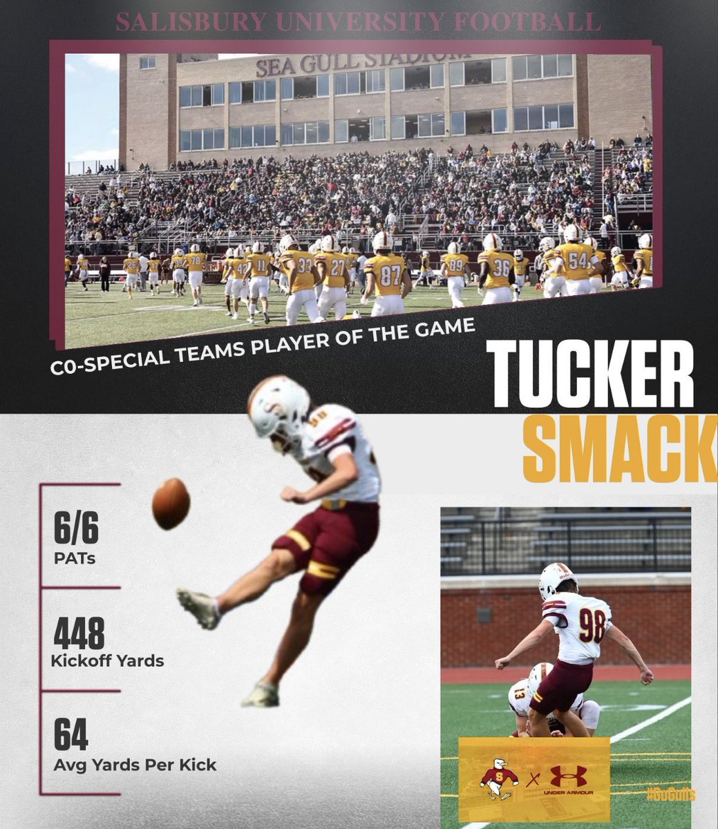 Salisbury University Football (@seagullfootball) on Twitter photo Players of the week!
Co-Special Teams: 
Sr. Noah Christenson
Jr. Tucker Smack Players of the week!
Co-Special Teams: 
Sr. Noah Christenson
Jr. Tucker Smack