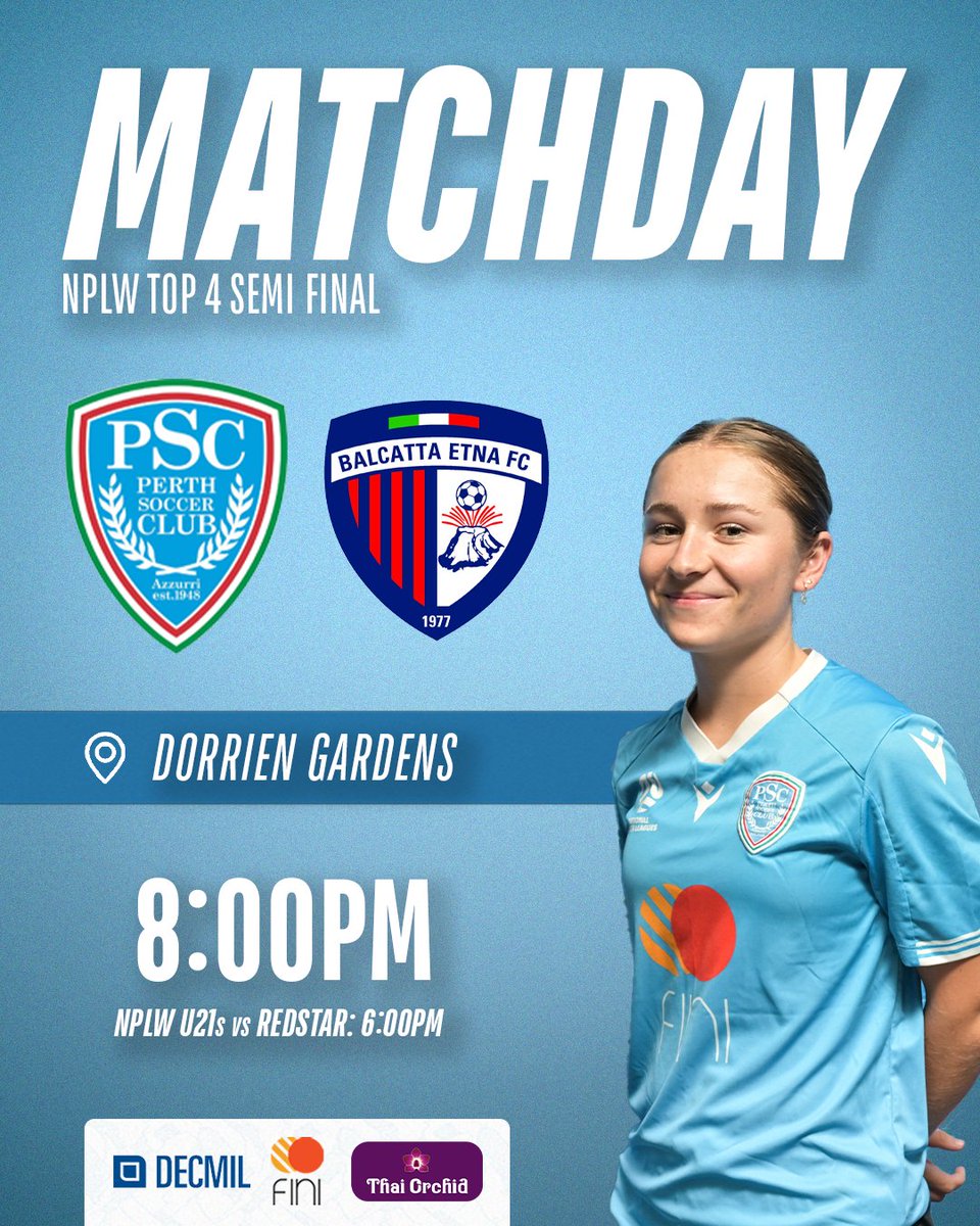 MATCHDAY!

Tonight we meet Balcatta Etna at Dorrien Gardens in an 8pm kick off for a place in the Top Four Cup Final. At 6:00pm, our U21s face off against RedStar, as they also look to book their spot in the final

📍 Dorrien Gardens
➡️ First Team: 8:00pm
➡️ U21s: 6:00pm