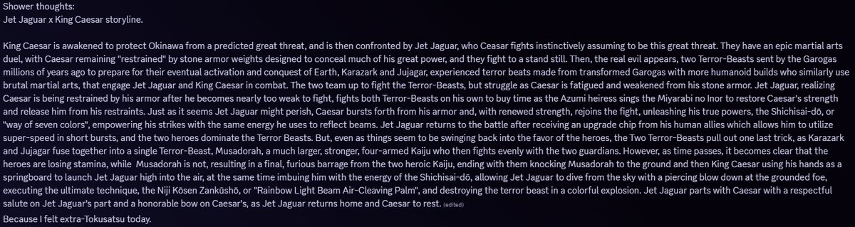 Zeritax's tweet photo. Because my brain does just work that way, have me rambling and assembling something resembling a Tokusatsu storyline from stray thoughts in the shower.
PUNCH PUNCH
#Godzilla #JetJaguar #KingCaesar https://t.co/RwKB7FkhwC
