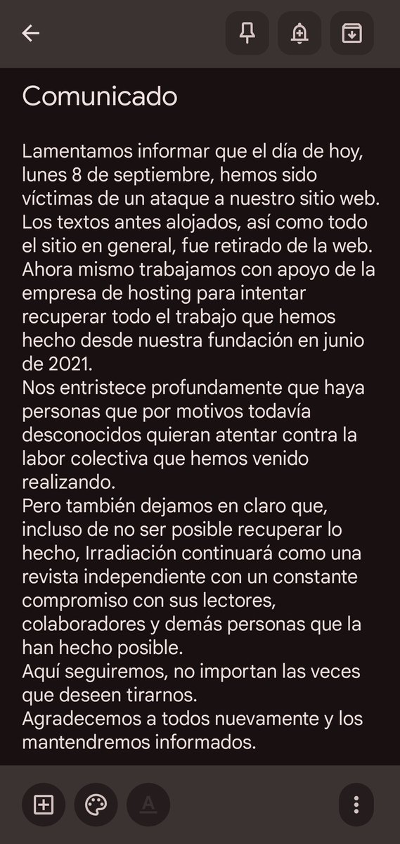 📍📝Comunicado
Lamentamos informar que el día de hoy fuimos víctimas de un ciber ataque a nuestro sitio web.