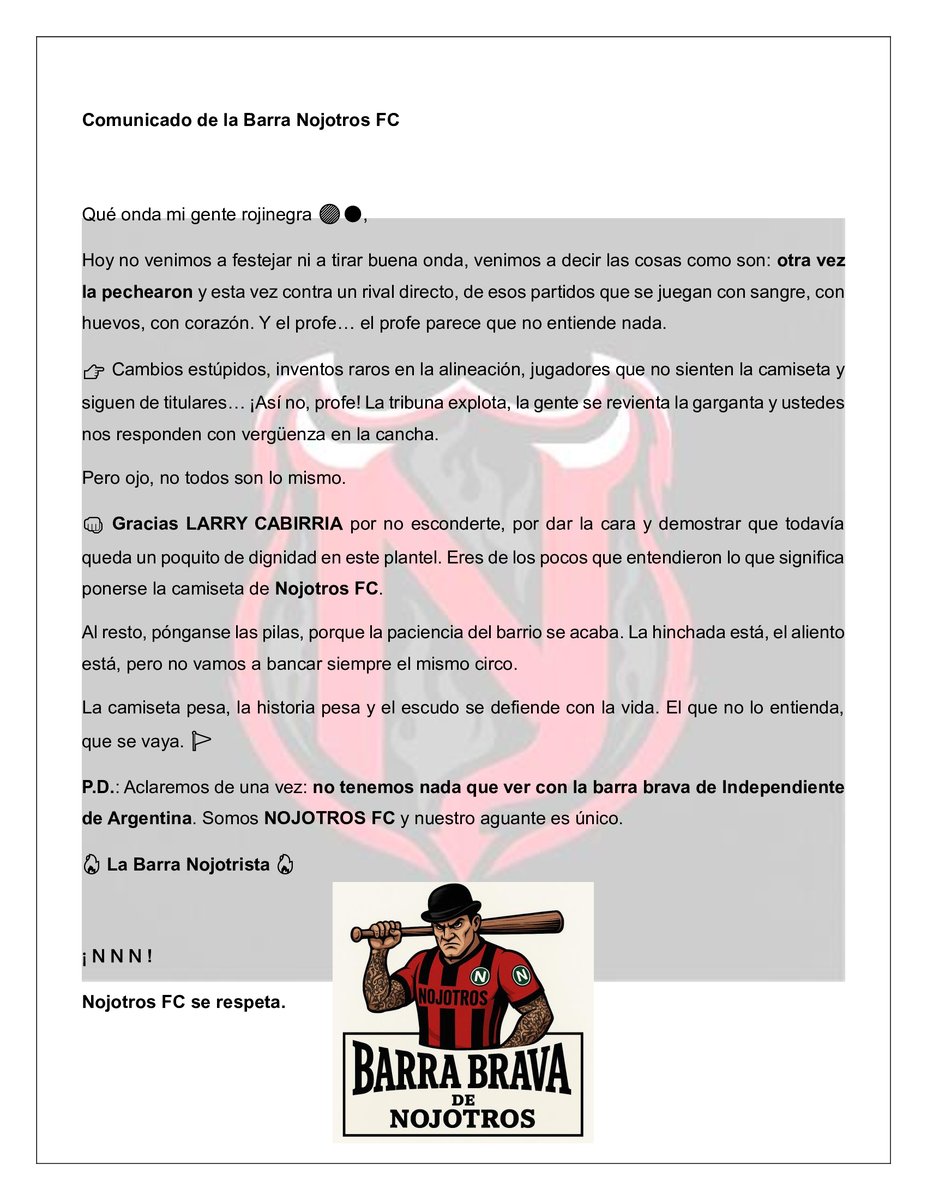 A_Rodman_'s tweet photo. 📢 COMUNICADO DE LA BARRA NOJOTROS FC 📢 https://t.co/4RjpW46XmM