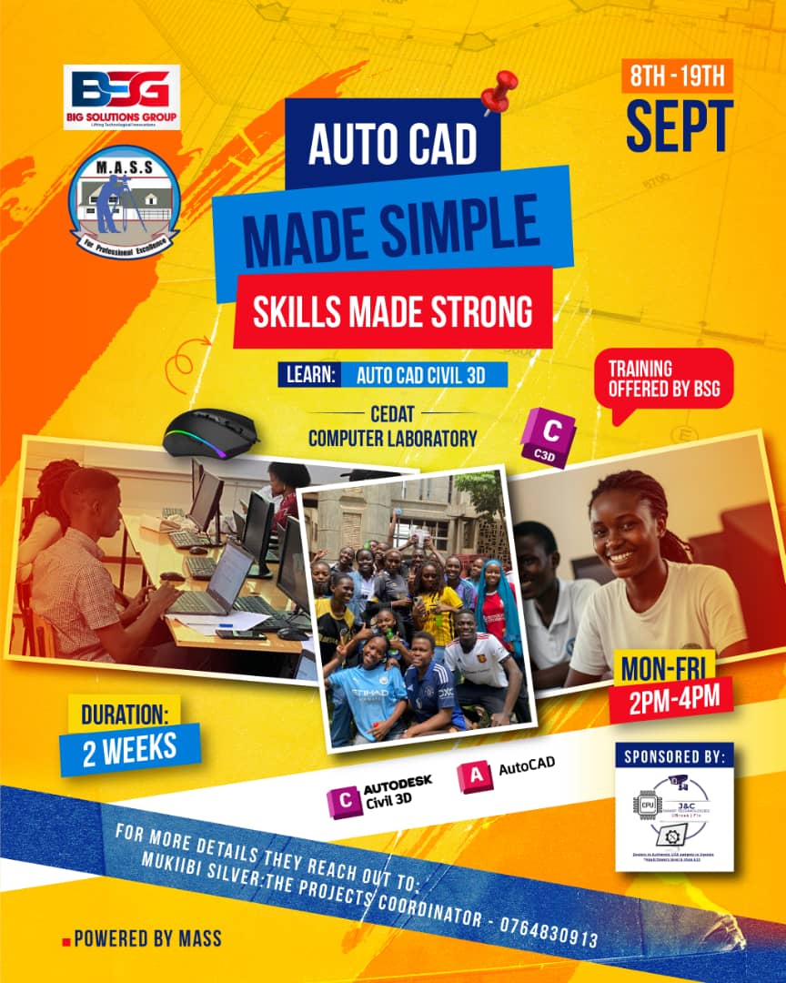 muksurveyors's tweet image. 🔹 AutoCAD Made Simple, Skills Made Strong!
📅 8th–19th Sept | 🖥️ CEDAT Lab | ⏰ 2–4PM
Learn AutoCAD &amp;amp; Civil 3D in just 2 weeks.

Info: 0764830913

#AutoCAD #Civil3D #MASS #CEDAT