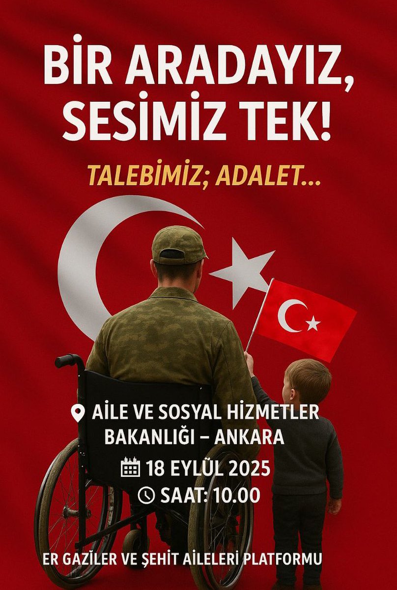 Er Şehit ve Er Gaziler Ayrıcalık değil, Hakkaniyet İstiyoruz.🇹🇷
<a href="/RTErdogan/">Recep Tayyip Erdoğan</a> <a href="/_cevdetyilmaz/">Cevdet Yılmaz</a> <a href="/TBMMresmi/">TBMM</a> <a href="/efkanala/">Efkan Âlâ</a> <a href="/drbetulsayan/">Dr.Betül Sayan Kaya 🇹🇷</a> <a href="/mustafaelitas/">Mustafa Elitaş</a> <a href="/hasandogan/">Hasan Doğan</a> <a href="/MahinurOzdemir/">Mahinur Özdemir Göktaş</a> <a href="/tcailesosyal/">T.C. Aile ve Sosyal Hizmetler Bakanlığı</a> <a href="/ashb_sehitgazi/">Şehit Yakınları ve Gaziler Genel Müdürlüğü</a> <a href="/ztarikdaroglu/">Zafer TARIKDAROĞLU</a>