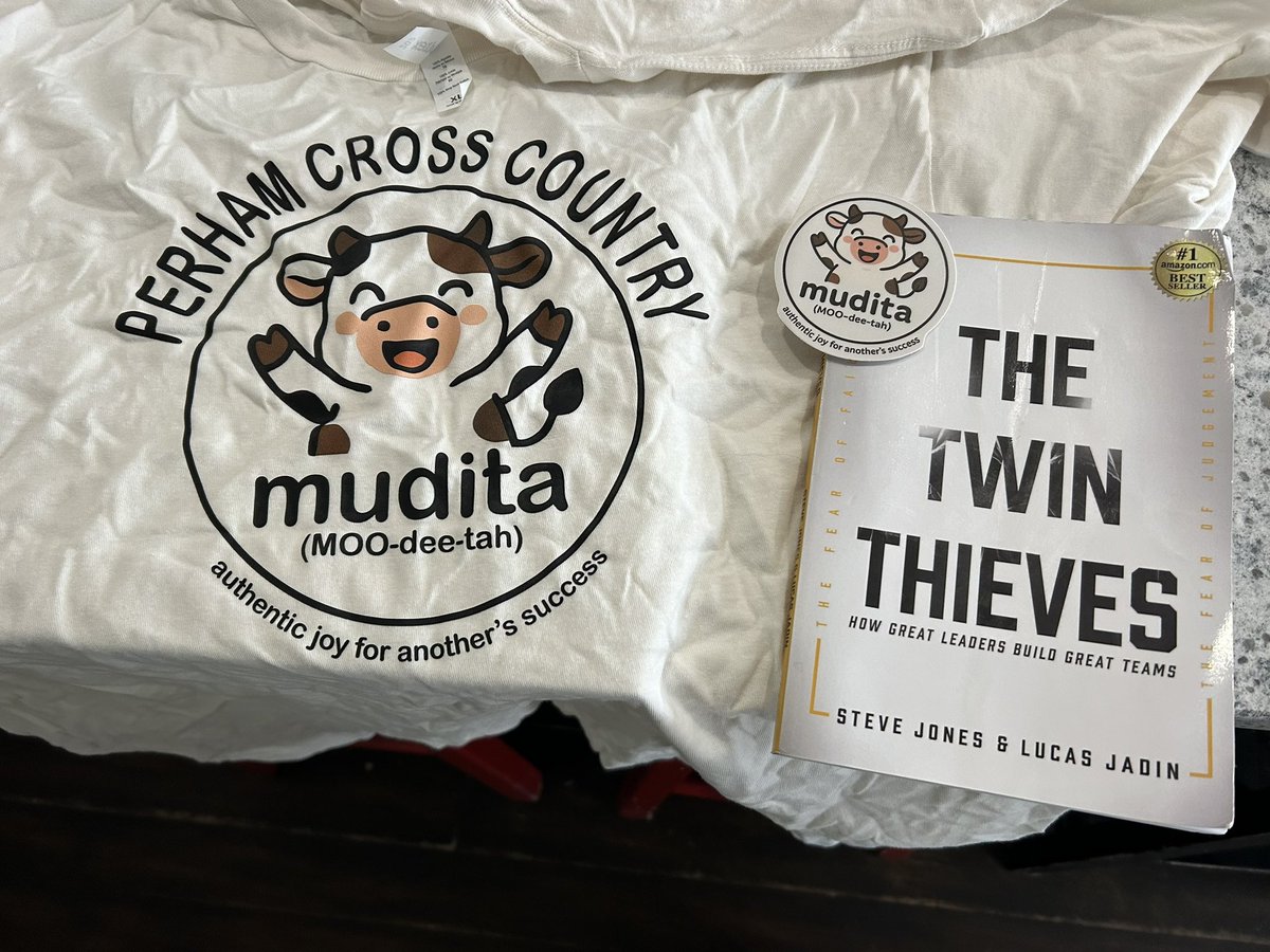Twin Thieves recommended by a good friend Arly Ohm. Our Cross Country team of 100 runners 7-12 have embraced Mudita! I designed stickers for our workout warrior at practice &amp; shirts for our runners of the meet. Why a cow? MOO-de-tah <a href="/Lucas_Jadin/">Lucas Jadin</a> <a href="/arlyohm/">Arly Ohm</a> <a href="/SteveJonesSPK/">Steve Jones</a> <a href="/perhamcc/">Perham XC & Track</a>