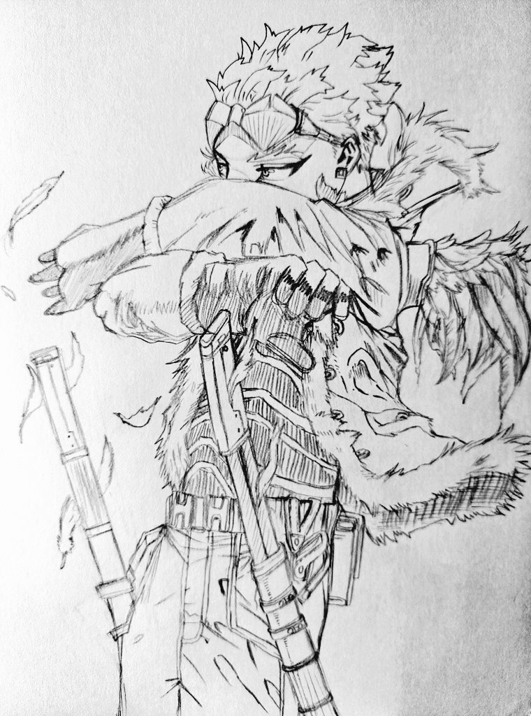 ヒロアカ #ホークス 白黒模写！！このイラスト好きすぎて4枚描いた(笑