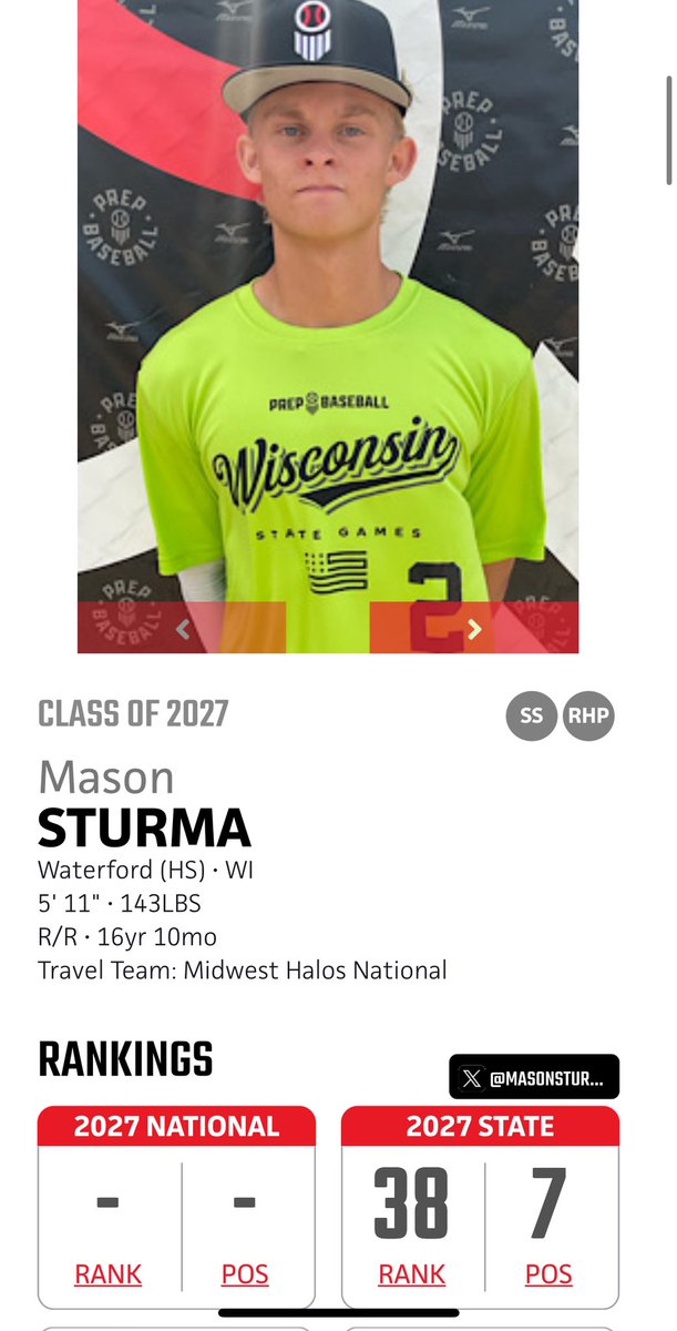 Thank you <a href="/PrepBaseballWI/">Prep Baseball Wisconsin</a> for the updated ranking!