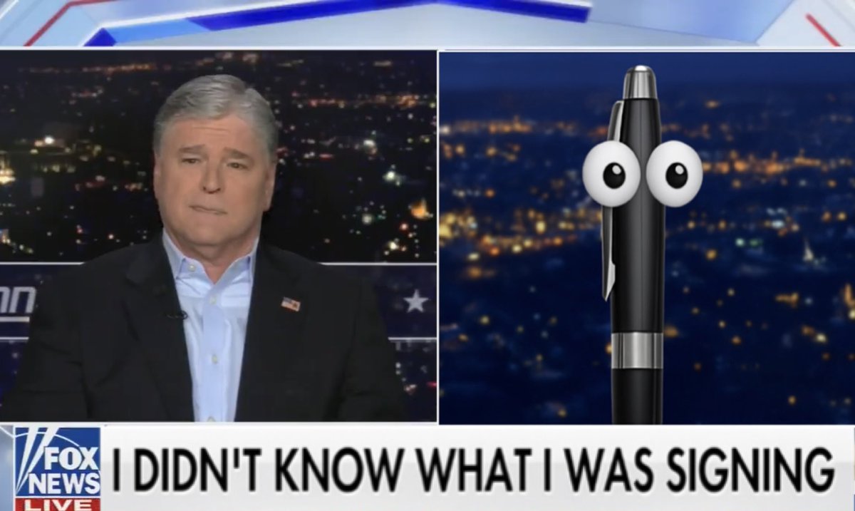 GaryPetersonUSA's tweet image. Hannity is breaking out the big guns tonight by interviewing Biden’s autopen directly.