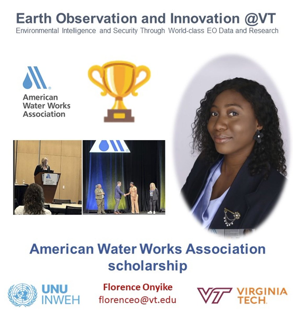 Manoochehr Shirzaei (@shirzaei) on Twitter photo *** CONGRATULATIONS ***
I am thrilled to announce Florence Onyike
(<a href="/Flo_rence_O/">Florence O</a>), a graduate student at <a href="/EOI_lab/">Earth Observation & Innovation @VT</a> and <a href="/HIRSlab/">Hydrologic Innovation & Remote Sensing @VT</a> of <a href="/vtgeosciences/">Geosciences at VT</a> <a href="/VT_Science/">Virginia Tech Science</a>, has received the American Water Works Association (<a href="/awwa/">American Water Works Association</a>) scholarship for research on #managed #aquifer #recharge. Many *** CONGRATULATIONS ***
I am thrilled to announce Florence Onyike
(<a href="/Flo_rence_O/">Florence O</a>), a graduate student at <a href="/EOI_lab/">Earth Observation & Innovation @VT</a> and <a href="/HIRSlab/">Hydrologic Innovation & Remote Sensing @VT</a> of <a href="/vtgeosciences/">Geosciences at VT</a> <a href="/VT_Science/">Virginia Tech Science</a>, has received the American Water Works Association (<a href="/awwa/">American Water Works Association</a>) scholarship for research on #managed #aquifer #recharge. Many