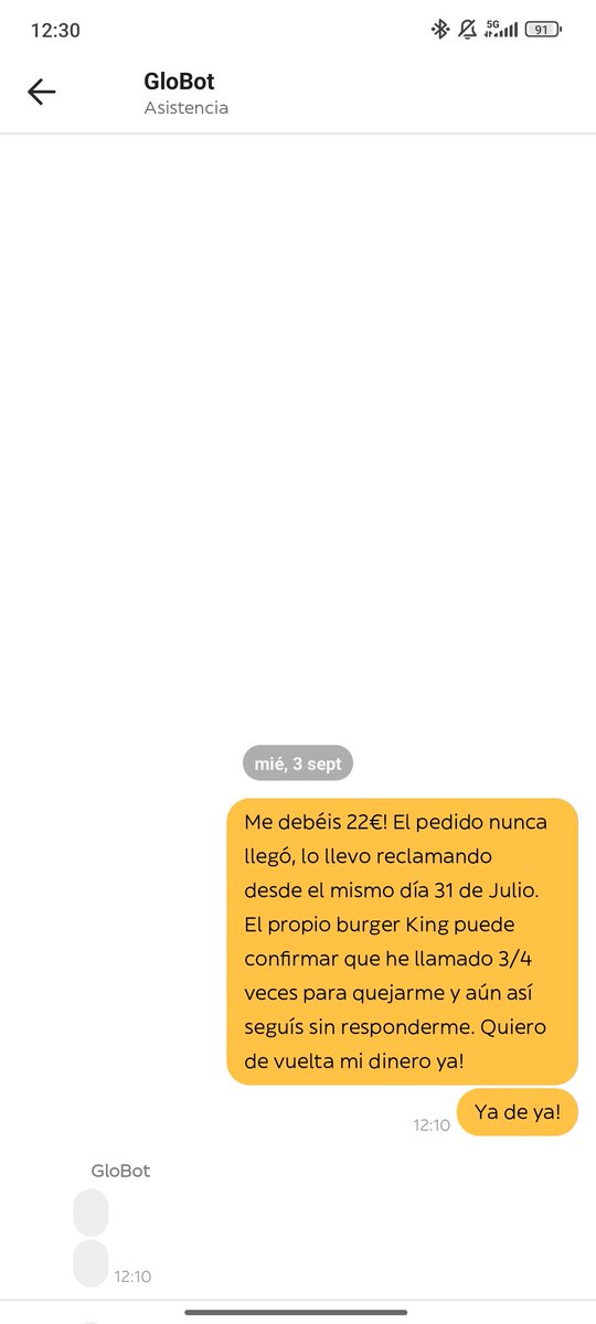 fymftb's tweet photo. @glovo @Glovo_ES Cuando me vais a pagar los 22€ que me debéis desde el día 31 de julio? Tengo capturas de que ni siquiera respondeis. Ni a los correos, ni por Instagram y mucho menos por la app. https://t.co/iB3Lrcjucx