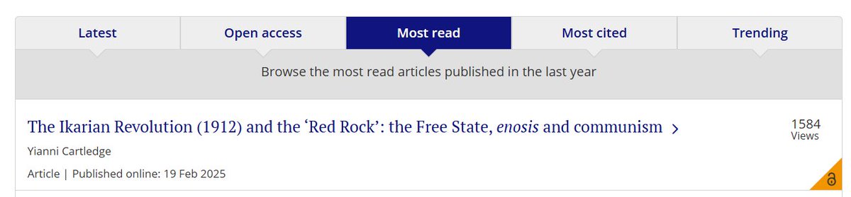 My article on the Ikarian Revolution (1912) in the European Review of History is currently the 'most read' for the year. Check it out #OpenAccess here:
doi.org/10.1080/135074…