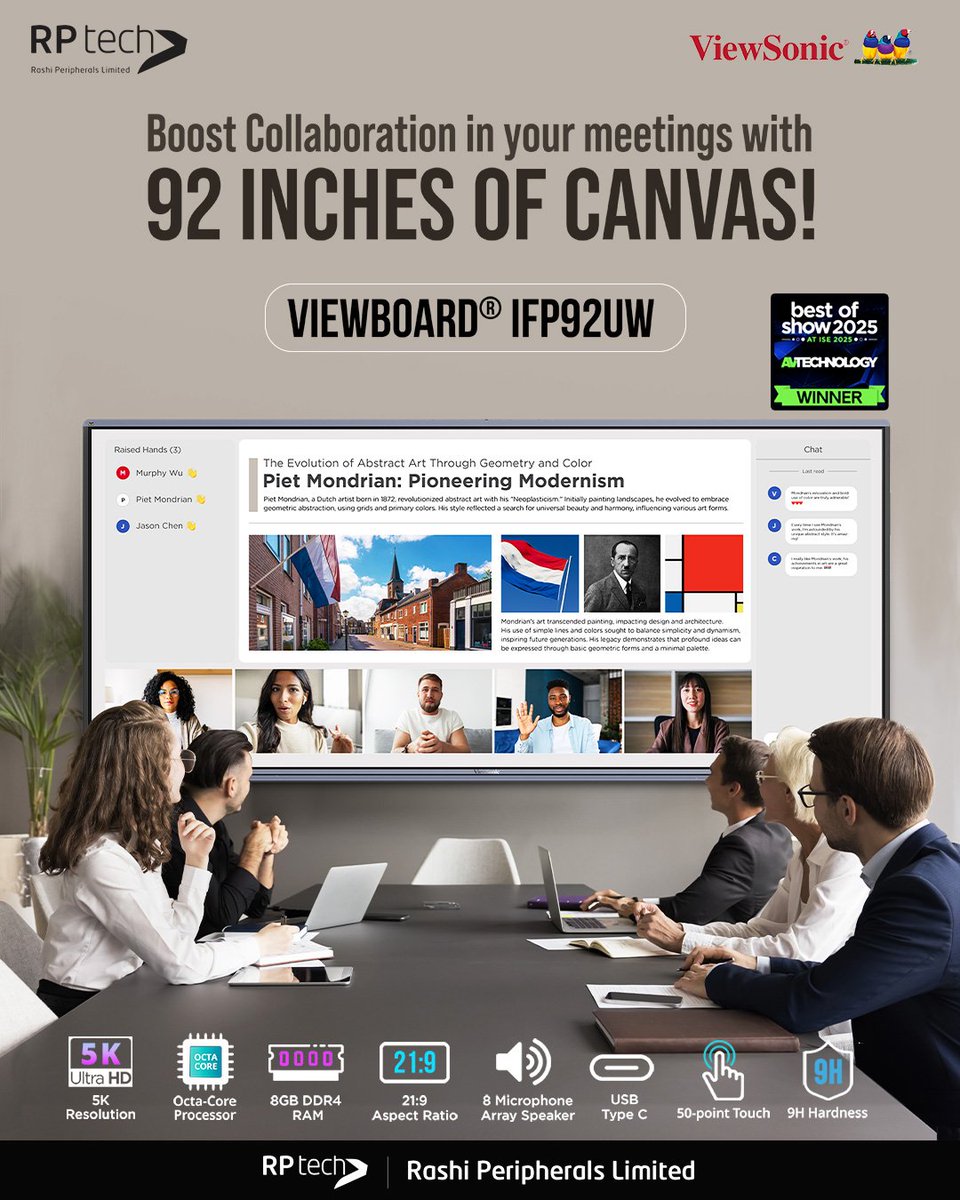 rptechindia's tweet image. ViewSonic Boost Collaboration in your meetings with 92 INCHES OF CANVAS! The all-new ViewBoard® IFP92UW brings a massive 5K Ultra HD display with a 21:9 aspect ratio designed for Microsoft Teams Front Row.

For details: enquiry@rptechindia.com

#ViewSonic #ViewBoard #IFP92UW