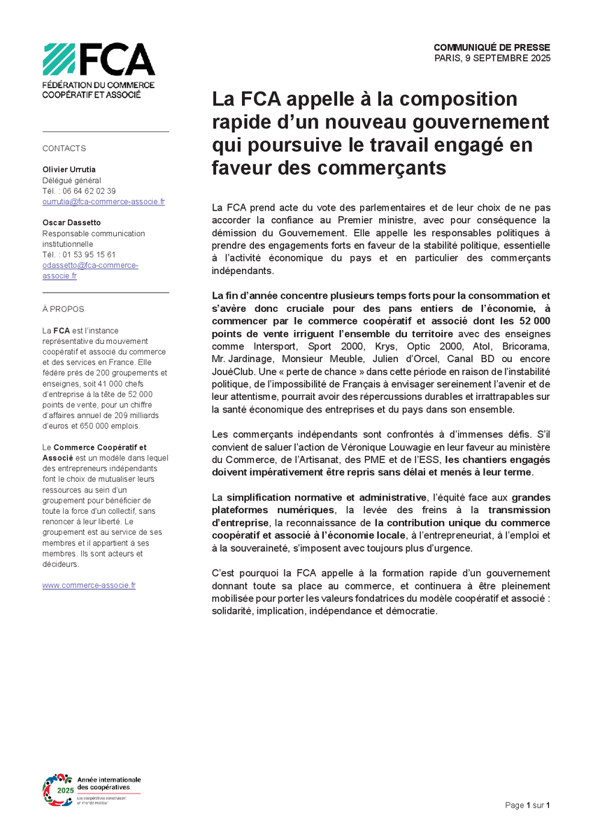 Fédération du Commerce Coopératif et Associé tweet media