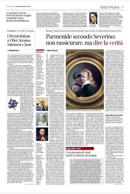 oggi a Brescia per il premio Severino