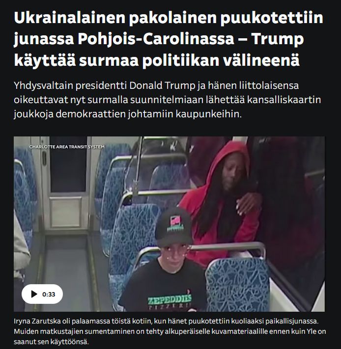 Esim. Ylen valikoivasta otsikoinnista, jolla Yle politisoi.
Nähtiinkö George Floydin kuoltua Ylellä otsikoita 
- vasemmistopoliitikot käyttävät surmaa politiikan välineenä 
tai
- media käyttää surmaa politiikan välineenä
Ei nähty, vaikka Floydia käytettiin politiikassa vuosia.