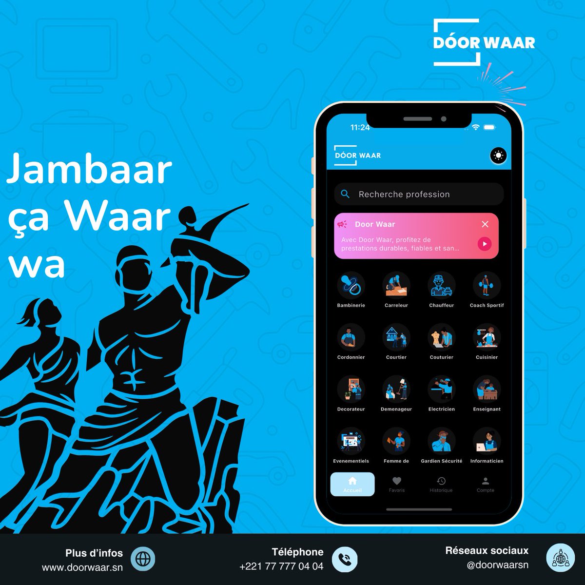 ✨ À la recherche d’une aide à domicile au Sénégal ?

👩🏾‍🍳 Cuisinier
🧹 Femme de ménage
👶🏾 Nounou
🌱 Jardinier

👉 Avec DÓOR-WAAR, trouve ton prestataire en toute simplicité :
📲 Ouvre l’appli – Découvre des profils vérifiés – Contacte directement !
