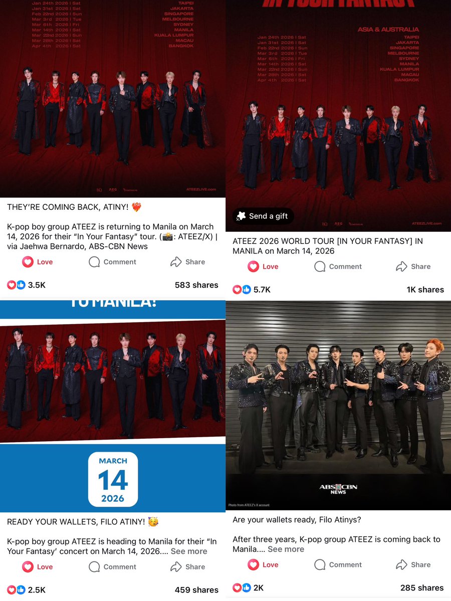 the amount of engagement sa mga posts sa fb ateez in ph sold out solo con🤞🙏✨