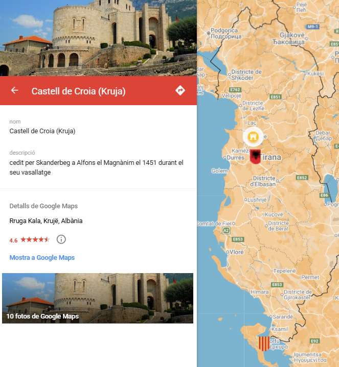 El Regne d'Albania o Regne de Shqipëria, va cedir el castell de Croia l'any 1451 a la Corona.

Albània no va ser mai part de la corona, però sí que va ser vassall durant 17 anys.

mapadecastells.cat