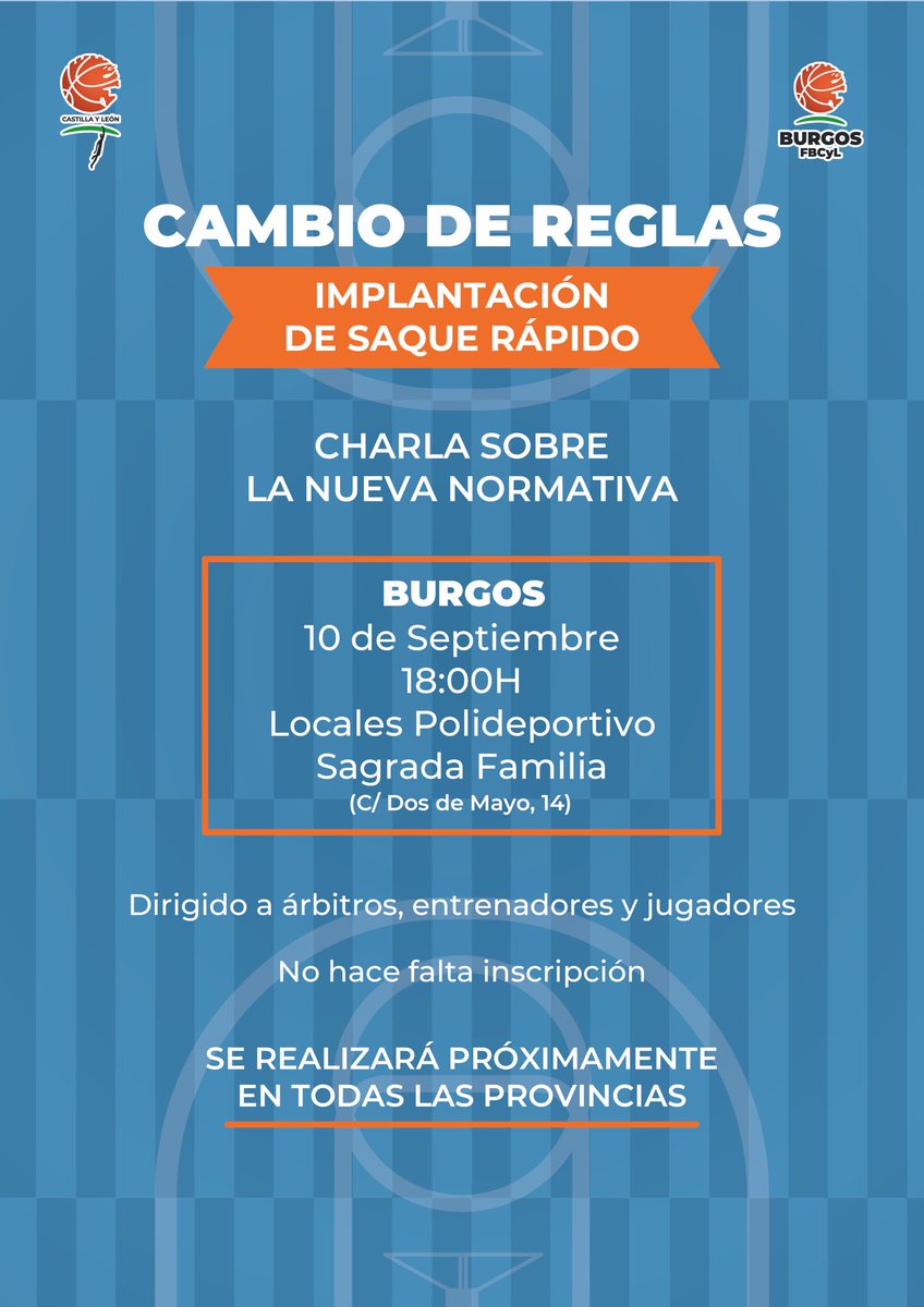 ℹ️ Nueva sesión informativa sobre el saque rápido en Castilla y León

📍Burgos

🗓️ 10 de Septiembre

🕒18:00H

<a href="/ACLEBaloncesto/">ACLEB</a> <a href="/FBCyLBurgos/">FBCyL Burgos</a>