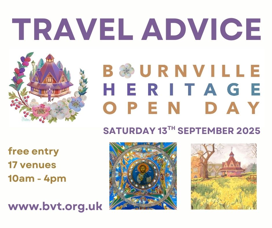 ***TRAVEL ADVICE*** Bournville Heritage Open Day | Saturday 13th September 2025 | 10am - 4pm | Free entry. Please head over to our website for a useful map and advice on walking routes, car parking and public transport options: bvt.org.uk/your-neighbour…