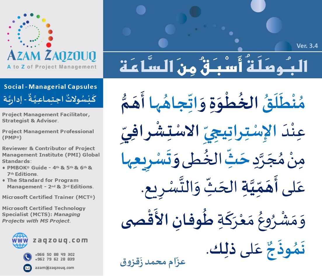 Zaqzouq's tweet image. إنَّ تحديدَ الوِجهةِ (Destination)، والاتِّجاهِ (Direction)، والتَّقَدُّمَ فيهما على كافَّـةِ المُستوَيات: الفَرديَّةِ منها، والمُنَظَّميَّةِ، والمُجتَمَعِيَّةِ، أَهَمُّ وأَوْلى مِنْ إبداعِ/إنشاءِ الإستراتيجيَّاتِ، وتَسريعِ تَحقيقِها، على أَهَمِّيَّةِ الأخِيرَةِ وأَوْلويَّتها!