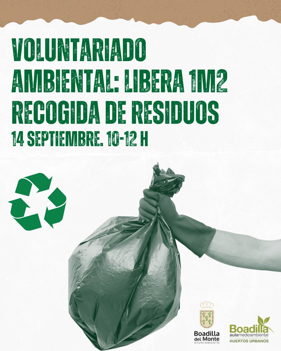 amaboadilla (@amaboadilla) on Twitter photo Este domingo 14 de septiembre realizaremos desde el Aula Medioambiental una nueva jornada de LIBERA 1m2, donde recogeremos basura que haya en el suelo con el objetivo de sensibilizar a los vecinos y contribuir en la reducción de residuos.
Inscripciones en amaboadilla@gmail.com Este domingo 14 de septiembre realizaremos desde el Aula Medioambiental una nueva jornada de LIBERA 1m2, donde recogeremos basura que haya en el suelo con el objetivo de sensibilizar a los vecinos y contribuir en la reducción de residuos.
Inscripciones en amaboadilla@gmail.com