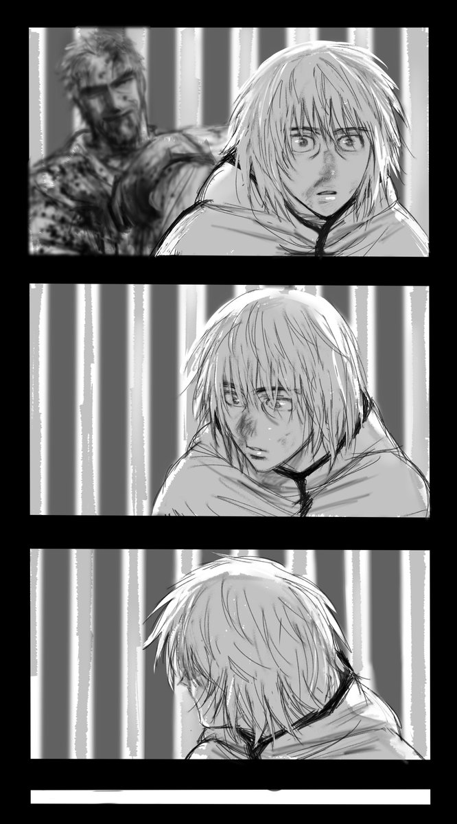 flrrrrr222's tweet photo. what if Leif wasn't there to bail Thorfinn out of jail: an anime-exclusive what-if #VINLAND_SAGA https://t.co/kRMDCT9qFa