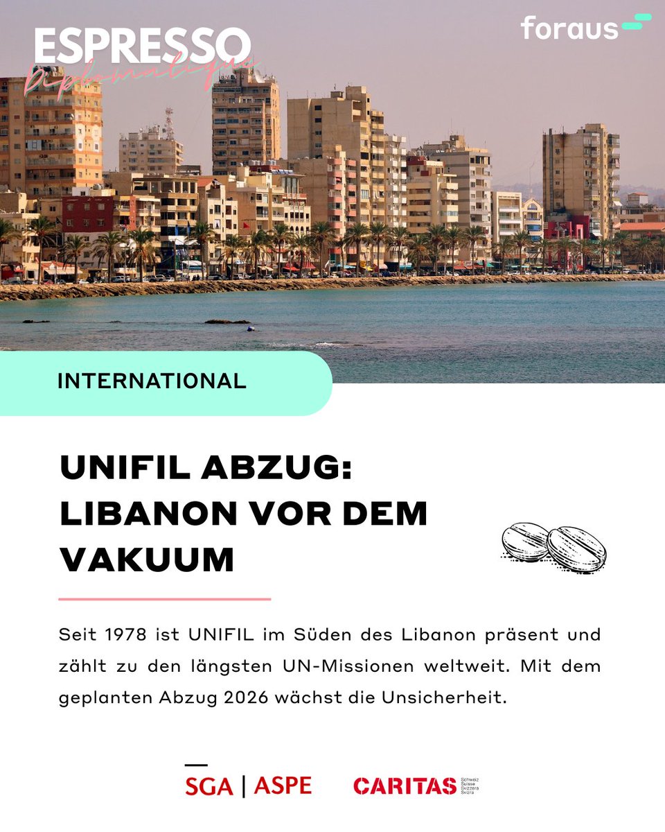 UNIFIL-Mandat endet 2026 🇺🇳 Nach fast 50 Jahren zieht die UN-Truppe ab. Wer füllt das Machtvakuum im Süden Libanons? ☕ Mehr dazu im Espresso Diplomatique 🔗bit.ly/4843cUT