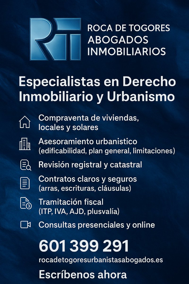 AbogadosRT's tweet photo. ¿Comprando o vendiendo una propiedad en Alicante? Un Abogado Inmobiliario es tu mejor aliado. En Roca de Togores, con 25+ años de experiencia, revisamos contratos y protegemos tus derechos.  ¡Evita problemas legales, contáctanos! ☎️: 601399291
#AbogadoInmobiliario https://t.co/phOVPNQT88