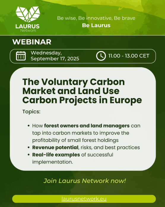 smurfproject's tweet photo. 🌍✨ The 1st Laurus Webinar is here!

Voluntary Carbon Market &amp; Land Use Carbon Projects in Europe 🪵🌲

📅 17 Sept 2025 | ⏰ 11–13 CET
✅ Free, register 👉 https://t.co/ZuTopaCLQx

#LaurusNetwork #ForestTraining #SmallForestHoldings https://t.co/uHC42F7aMV