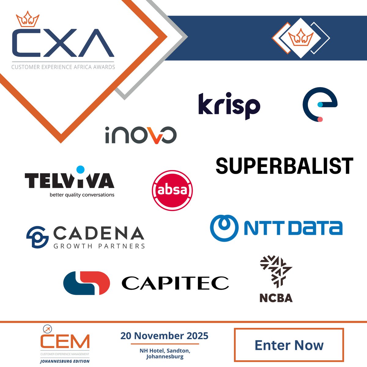 🔥 The race to redefine CX is on! Leading brands are already entering #CXA2025, setting the bar for #CXExcellence across Africa. Celebrate success, gain #CXRecognition&amp;honor. Enter/nominate today 👉 eu1.hubs.ly/H0mQ28m0
#CEMAfrica #CXLeaders #CXCommunity #CustomerExperience