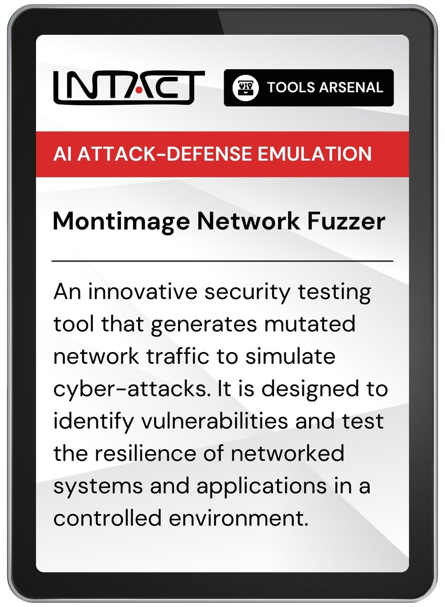 Project_INTACT's tweet image. 🧰Introducing @montimage_fr&apos;s Network Fuzzer, key part of @Project_INTACT&apos;s Arsenal (AI Attack-Defense Emulation Component). It uses traffic mutation &amp;amp; smart fuzzing to find network vulnerabilities. 

📕 intact-horizon.eu/intact-project… 

📑PUC2: link.springer.com/chapter/10.100… 

 #HorizonEurope