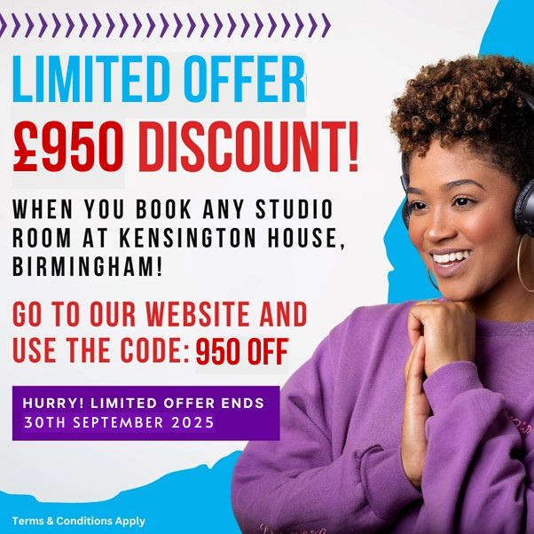 Get £950 discount OFF any studio room for 2025/26 at Kensington House, Birmingham 🏠
Be quick - we only have a few rooms left! 💷
Click the link in our bio &amp; visit our website to book! 
Offer ends 30th September 2025 at 23:59pm
#studentaccommodation #studenthousing #unilife