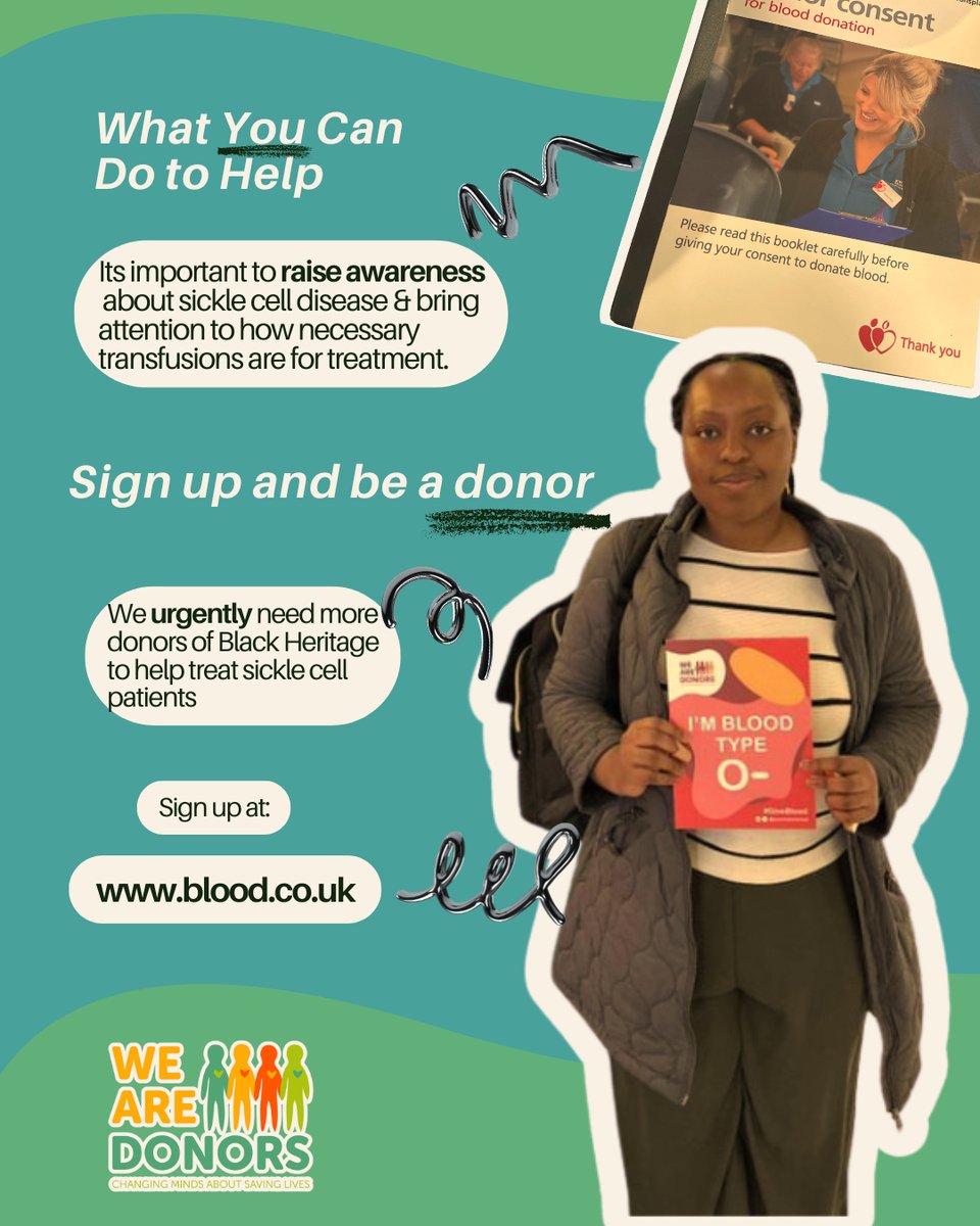 🩸 It’s #SickleCellAwarenessMonth!
Sickle cell affects 17,500+ people in the UK with many rely on regular transfusions. But only 1.5% of donors are Black and we need more ethnically matched donors to save lives. 

🔗 Sign up: blood.co.uk

#sicklecellwarrior