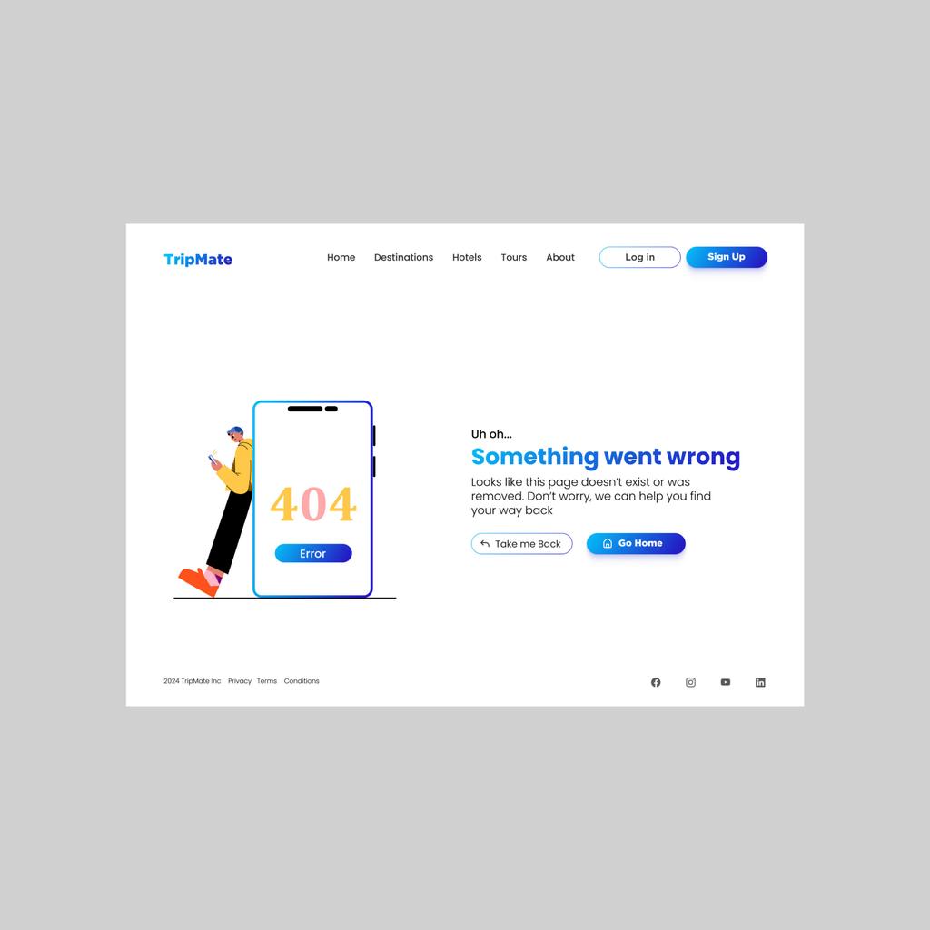 Abioyehabeeb3's tweet photo. Day 8 – DailyUI Challenge: 404 Page 
Nobody likes landing on a broken page… but who says error screens have to be boring? 
For today’s challenge, I designed a clean and friendly 404 page that guides users back on track with clear CTAs  because even mistakes should feel smooth. https://t.co/0yKbSB0kgW