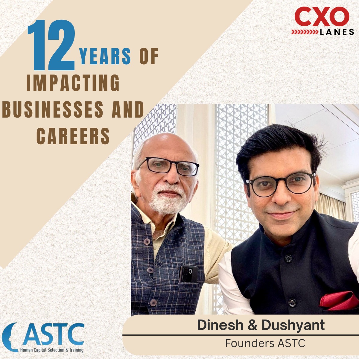 ASTC led by Dinesh Arya and Dushyant Arya with a combined experience of more than 75 years. This year marks a proud milestone for ASTC—12 years of shaping leadership journeys, building trust, and creating lasting impact across India and the EMEA region.
cxolanes.com/exclusive/12-y…