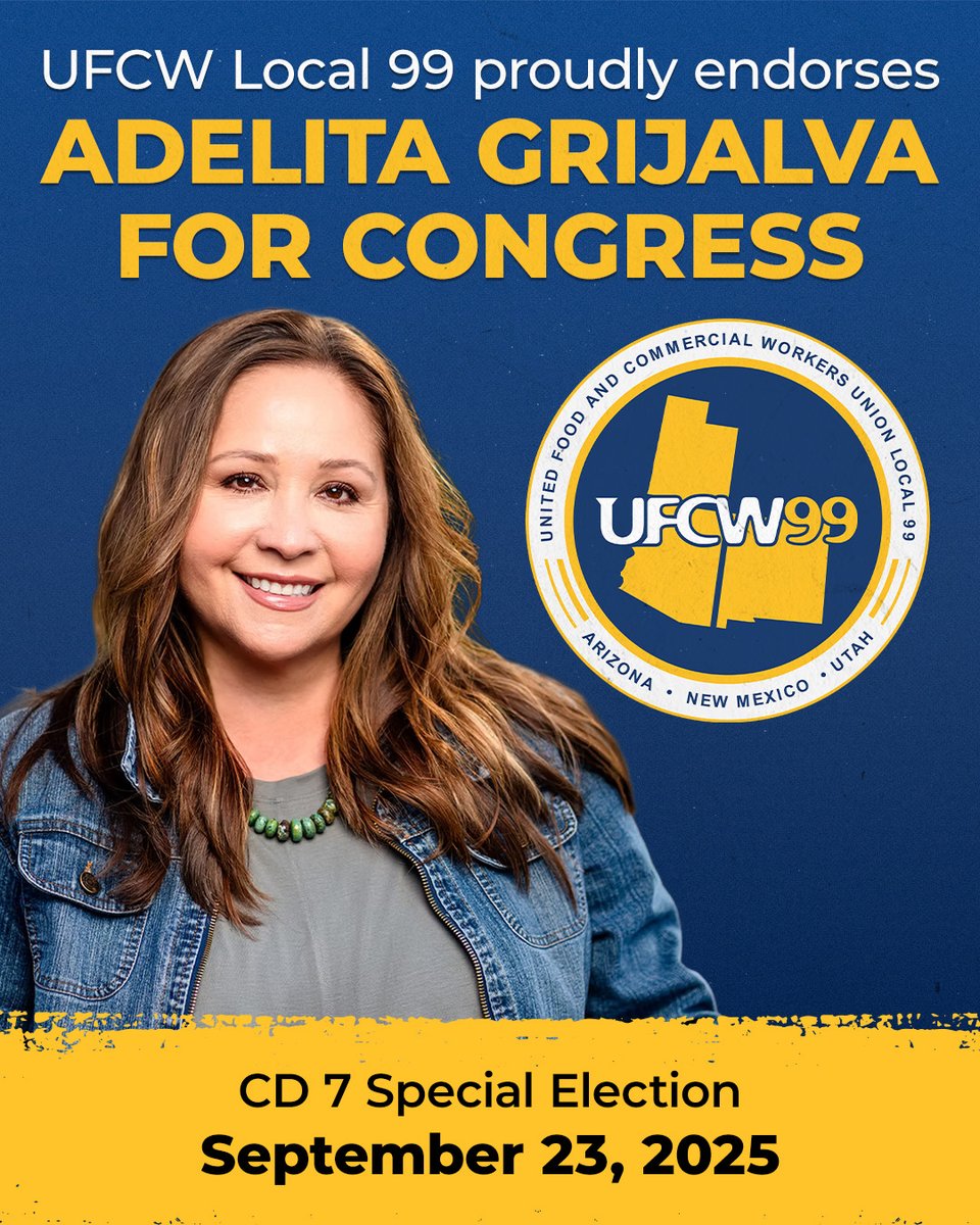 Early voting has begun in the #AZ07 special election! UFCW Local 99 is proud to support <a href="/AdelitaForAZ/">Adelita Grijalva</a>. Adelita is committed to standing with working people &amp; fighting back against corporate greed.

Be sure to check your ballot status here: my.arizona.vote/AbsenteeTracke…