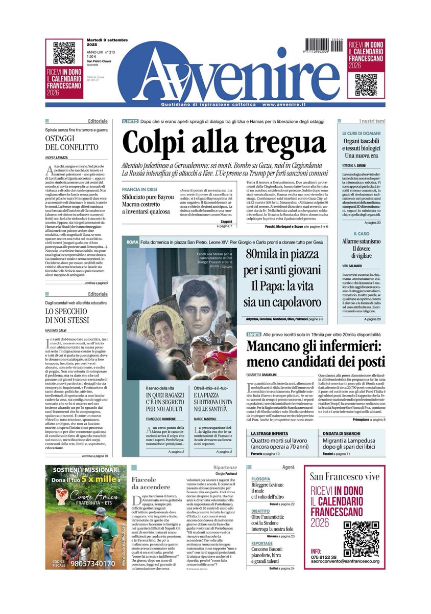 Avvenire_Nei's tweet photo. #09settembre
🔴A questo link https://t.co/XZyXAZlPuw puoi leggere la copia digitale, comprare una copia o abbonarti https://t.co/N6OIq0M7M0
