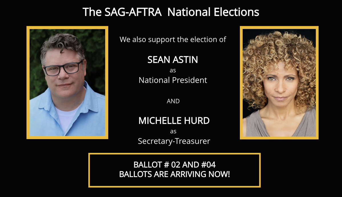 SAG-AFTRA Members - Ballots due in LA on Friday - please mail it if you haven't already!  We support Sean Astin for President and Michelle Hurd for Secretary-Treasurer.  You can read more about both of them here:
thecoalition2025.org/#nationaloffic…
Thanks for voting! #sagaftraelections