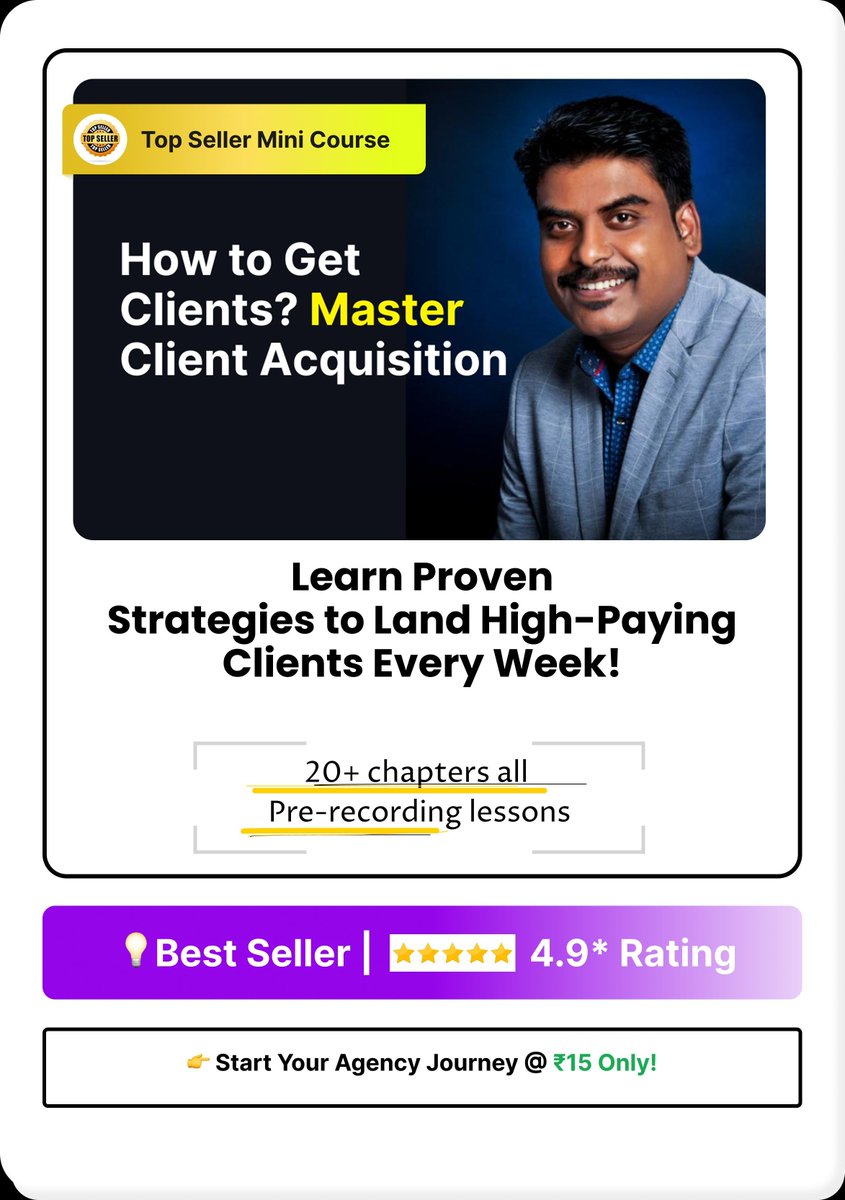 aadmeofficial's tweet image. ✍️ Wanna Get Clients Fast?

Master Client Acquisition Frameworks 🚀 with our Best-Selling Kit
🔥 20+ Lessons | 📚 Lifetime Access | ⭐ 4.9★ Rated
💸 Just ₹15 (Worth ₹1500!)

👉 Grab it now: aadme.co/how-to-get-cli…+ 

#clientacquisition #freelancergrowth #aadme #alokbadatia