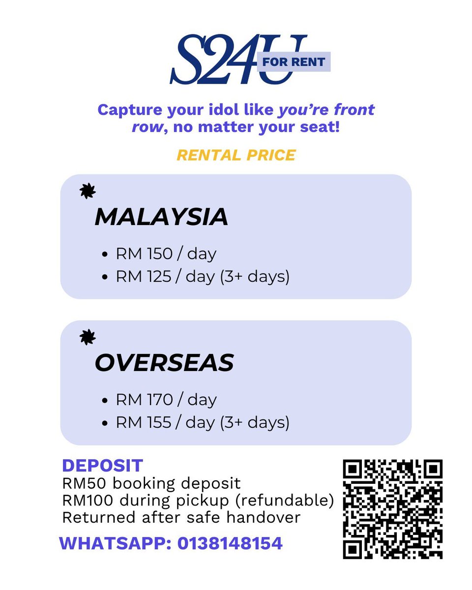 Back in 2022, i pergi concert SJ and GUESS WHAT MASA TENGAH RECORD, MEMORY FULL + QUALITY VIDEO TAK CANTIK LANGSUNG 

So, i nak sewakan my phone so that you boleh record the best video ever. 

wa.me/60138148154 to book your slot.
refer 2nd post for available dates