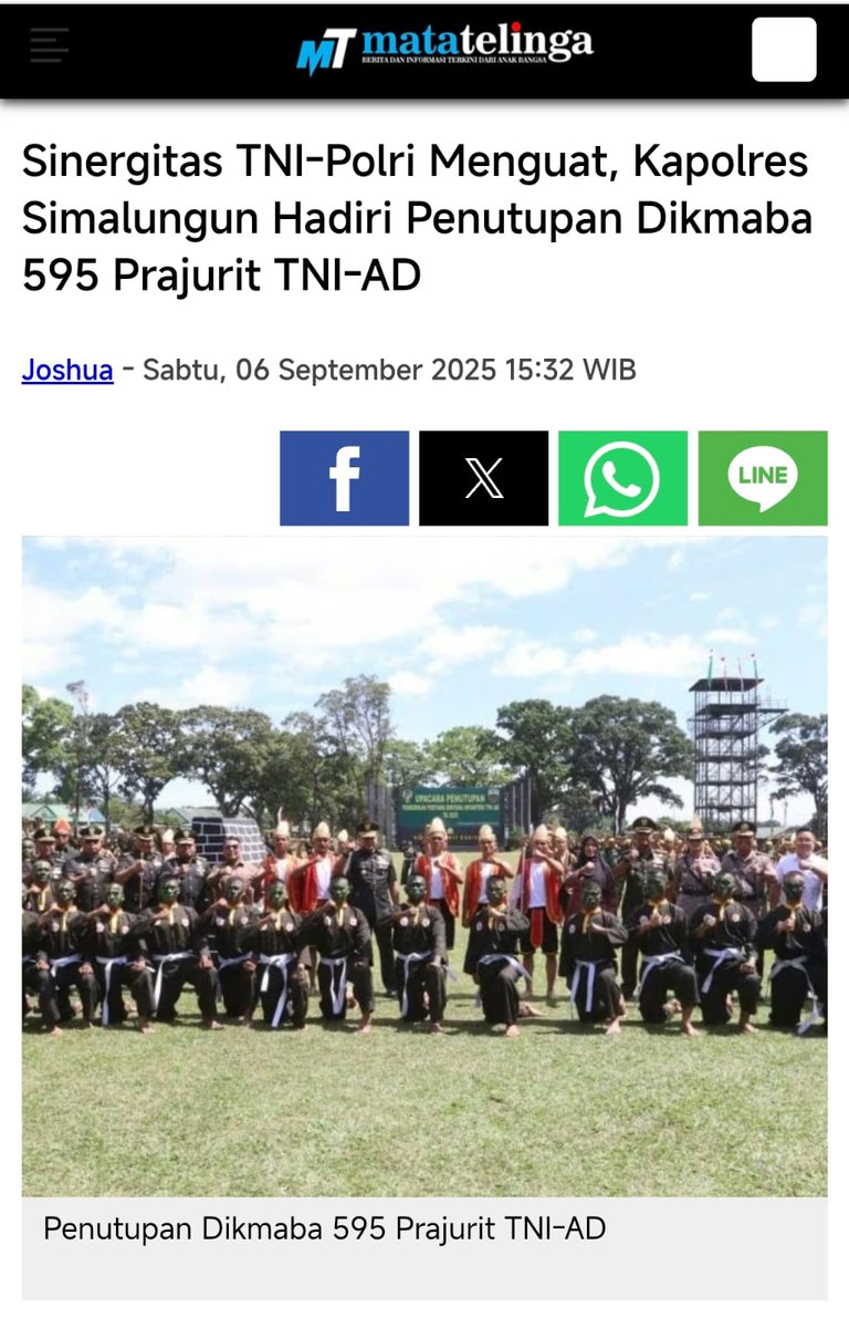 Kehadiran Kapolda Simalungun di penutupan Dikmaba 595 prajurit TNI-AD merupakan bukti bahwa sinergitas TNI-Polri semakin menguat
#SinergiJagaKedamaianWujudkan Indonesia Harmonis